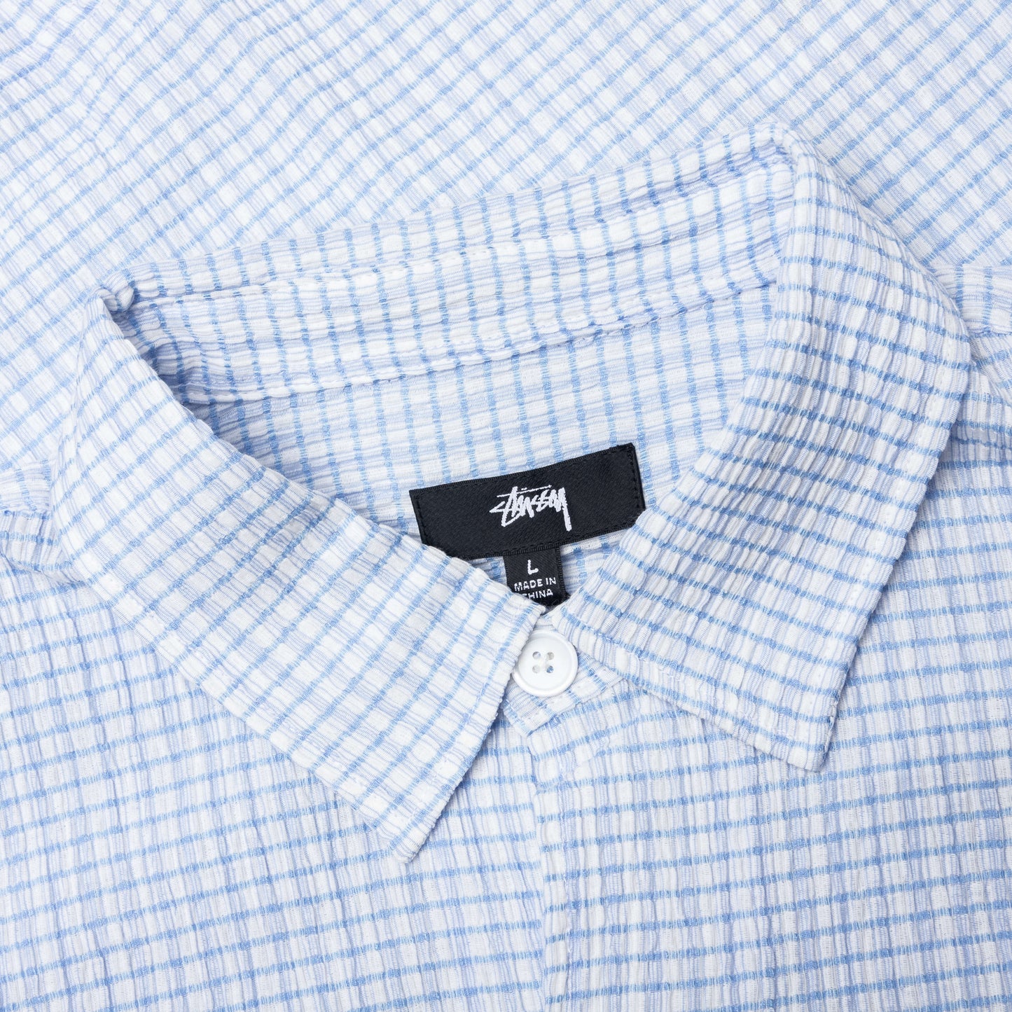 Flat Bottom Crinkled Shirt - Blue Check
