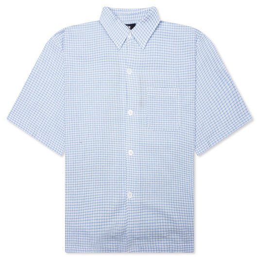 Flat Bottom Crinkled Shirt - Blue Check