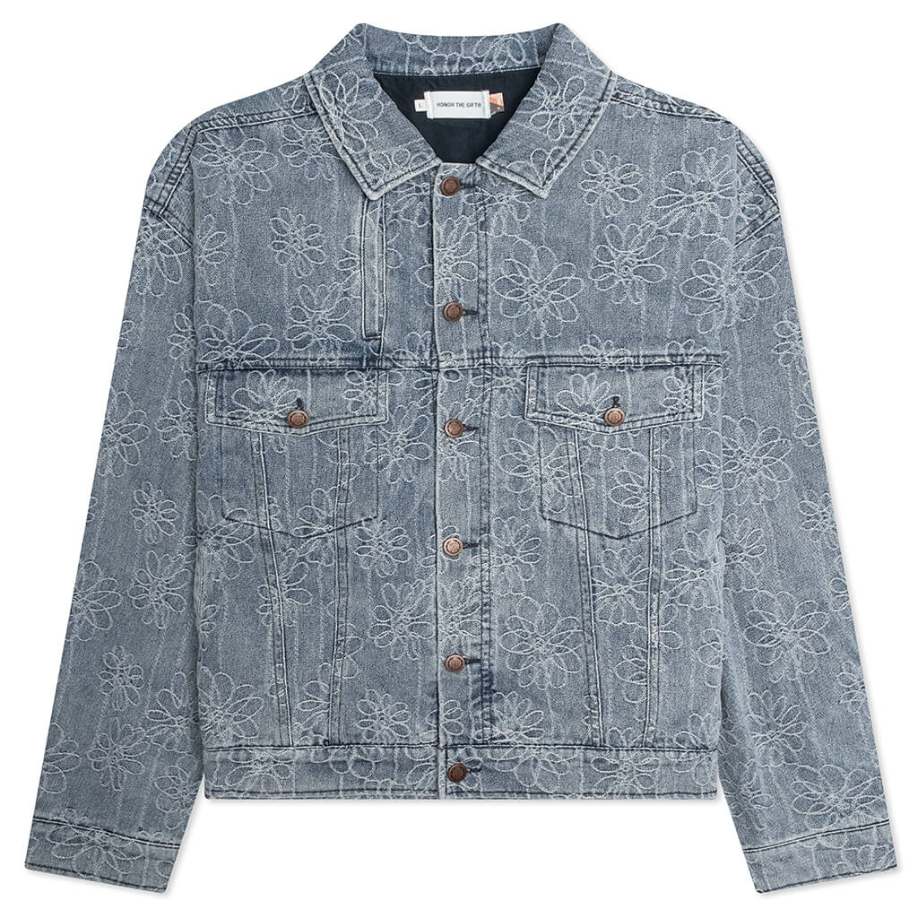 Floral Denim Jacket - Light Indigo