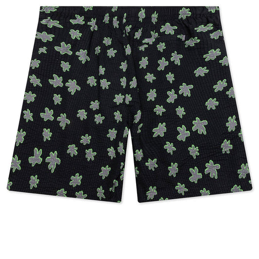Floral Seersucker Shorts - Black