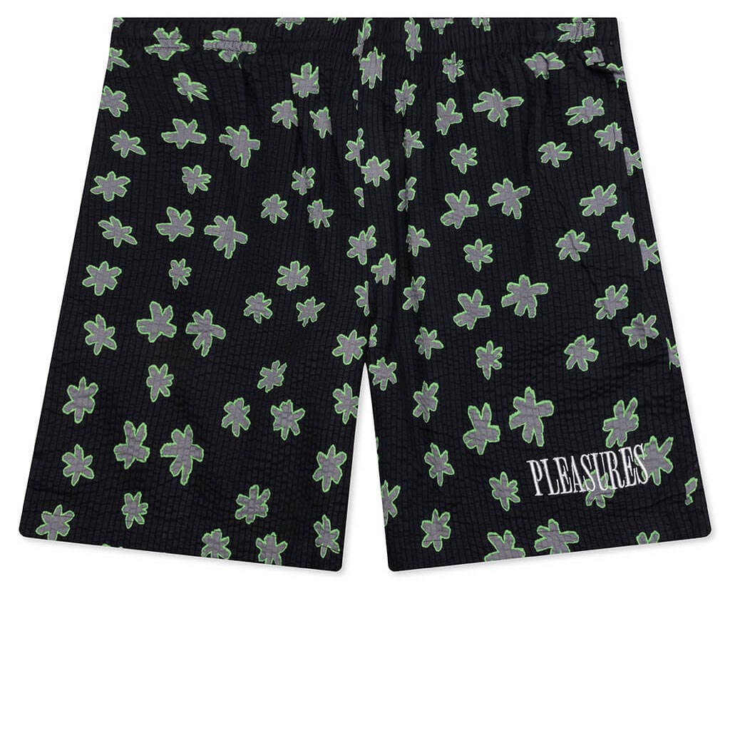 Floral Seersucker Shorts - Black