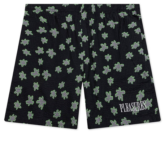 Floral Seersucker Shorts - Black