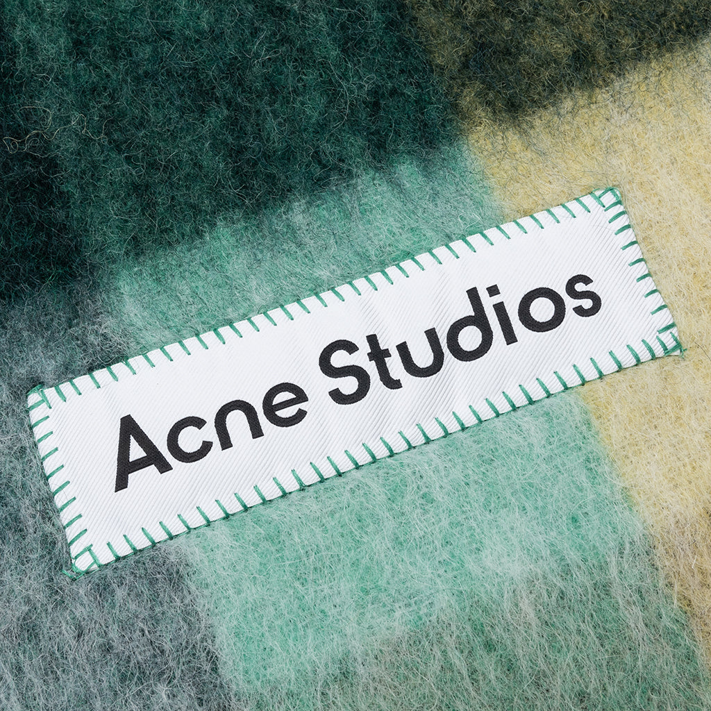Mohair Checked Scarf - Jade Green/Yellow