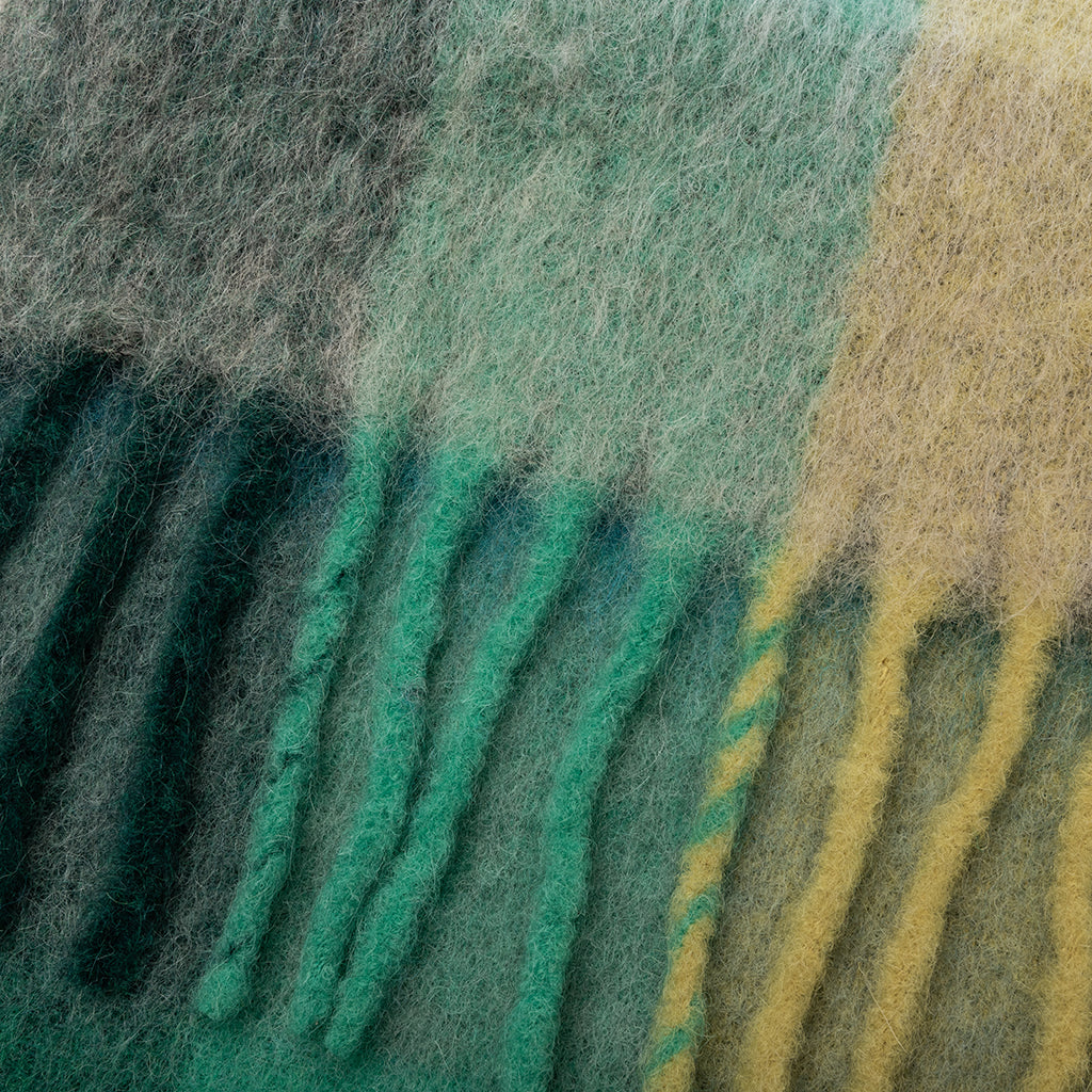 Mohair Checked Scarf - Jade Green/Yellow