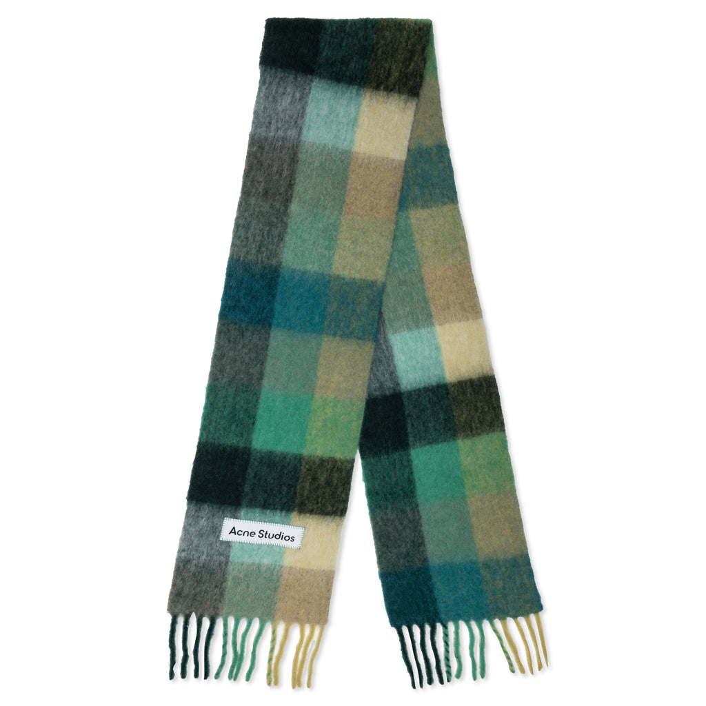 Mohair Checked Scarf - Jade Green/Yellow