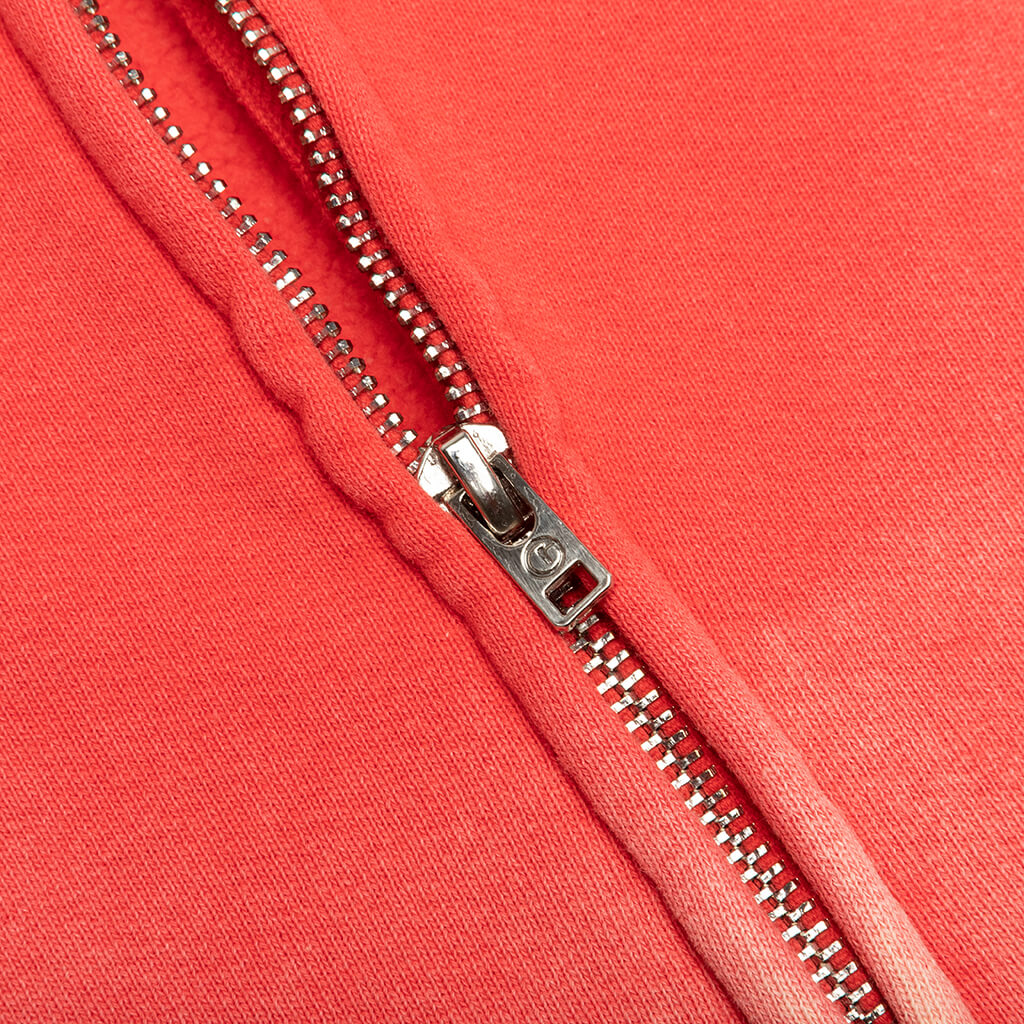 Sun Faded English Zip Hoodie - Red