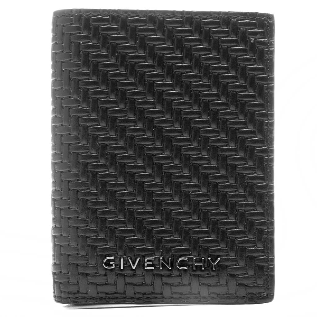 Braided Effect Leather Card Holder - Black