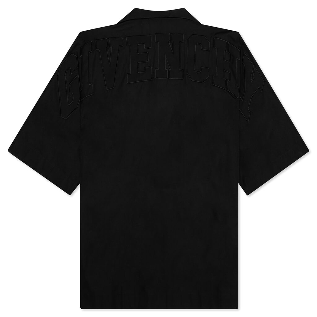Embroidered College Logo Hawaiian Shirt - Black