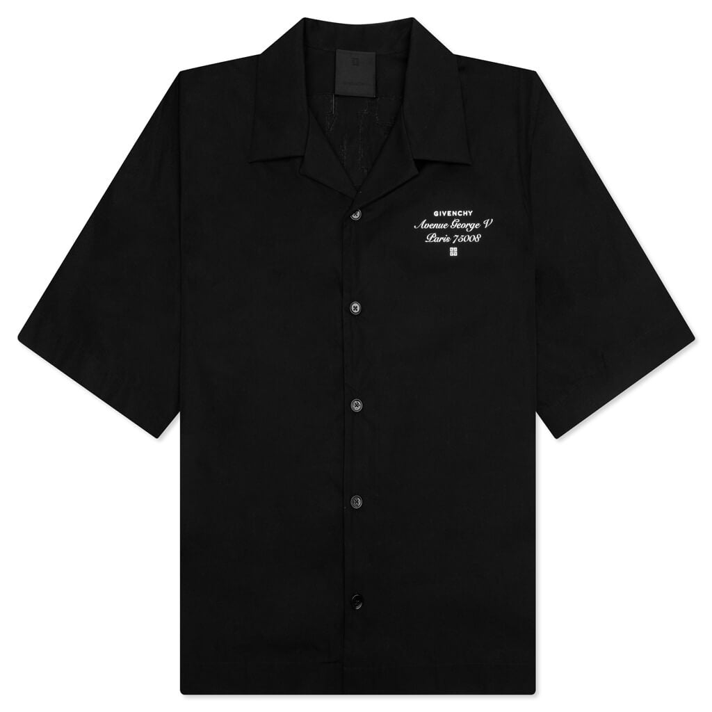 Embroidered College Logo Hawaiian Shirt - Black