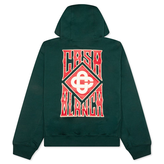 Gothic Stacked Logo Printed Hoodie - Green