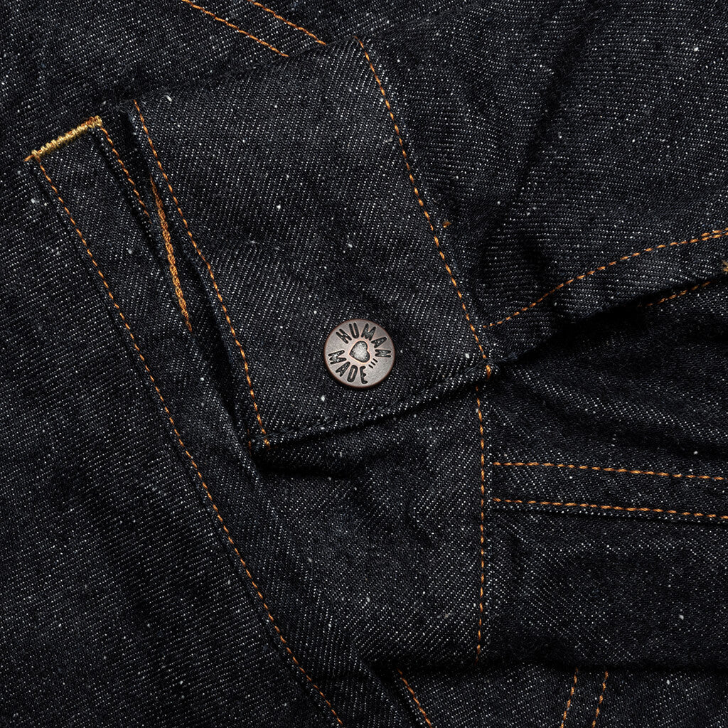 Zip-Up Denim Work Jacket - Indigo