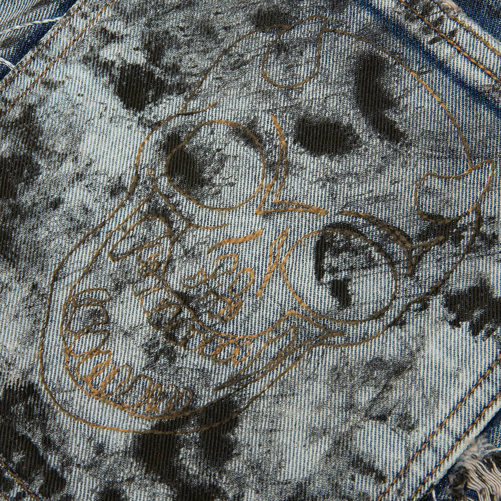Hard Washed Destroyed Denim Shorts - Blue