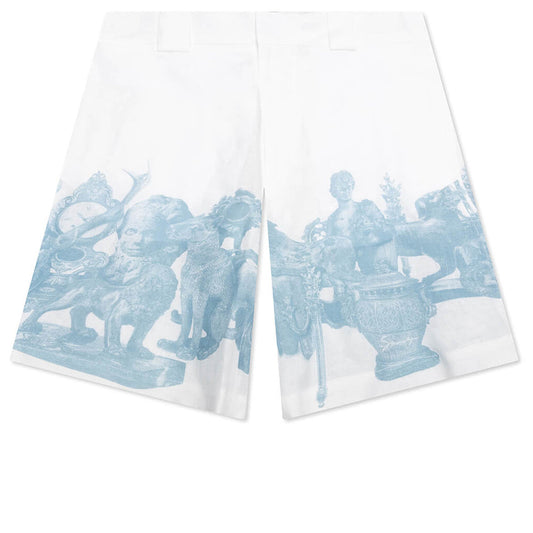 Linen Bermuda Hawaiian Shorts with Hubert Objects Print - Blue/White
