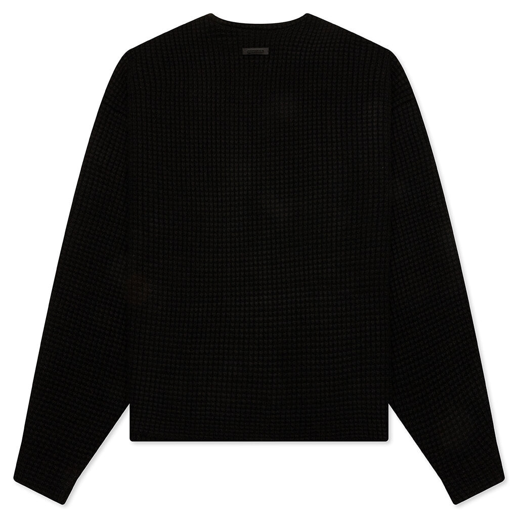 Heavy Waffle Cardigan - Black
