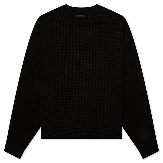Heavy Waffle Cardigan - Black