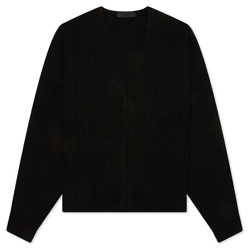 Heavy Waffle Cardigan - Black