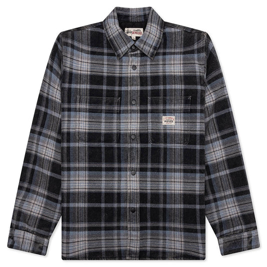 Heavy Washed Plaid Shirt - Blue