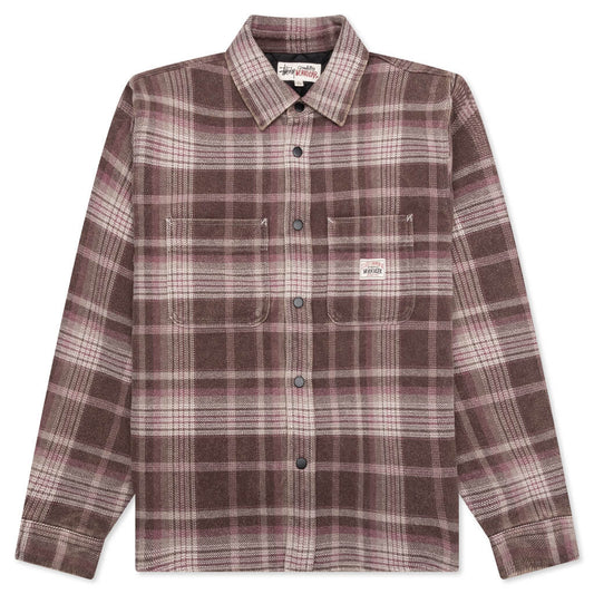 Heavy Washed Plaid Shirt - Brown