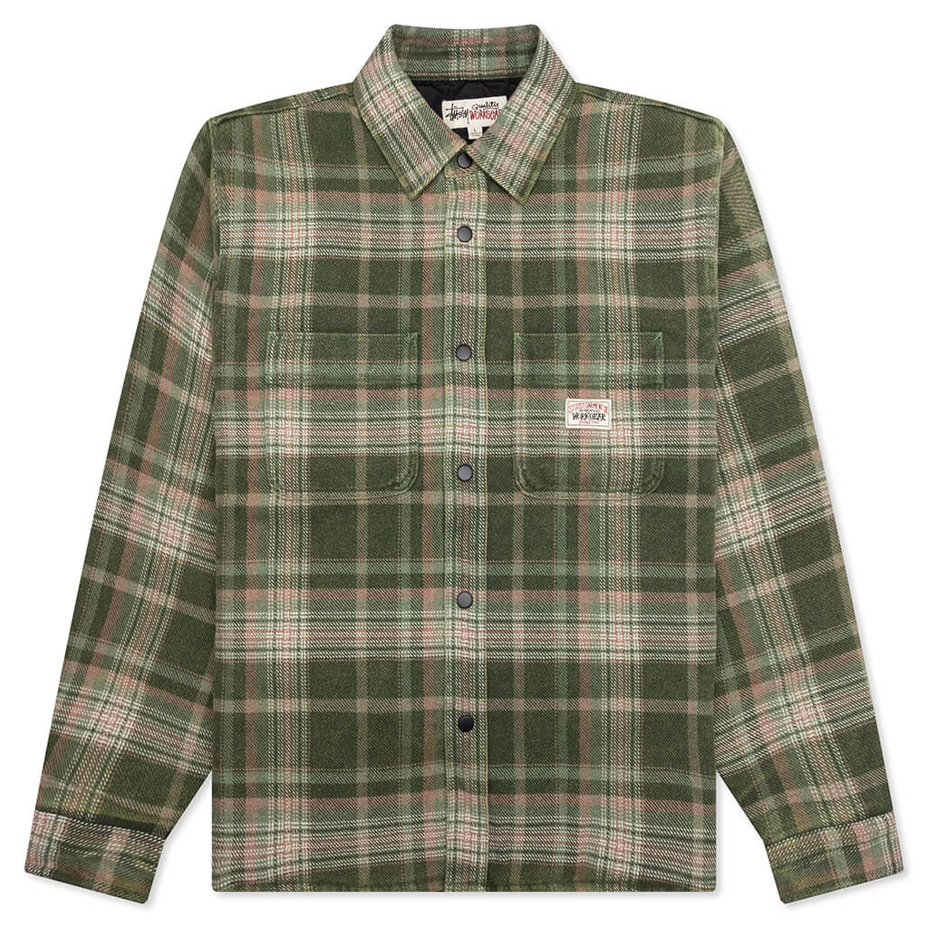 Heavy Washed Plaid Shirt - Green