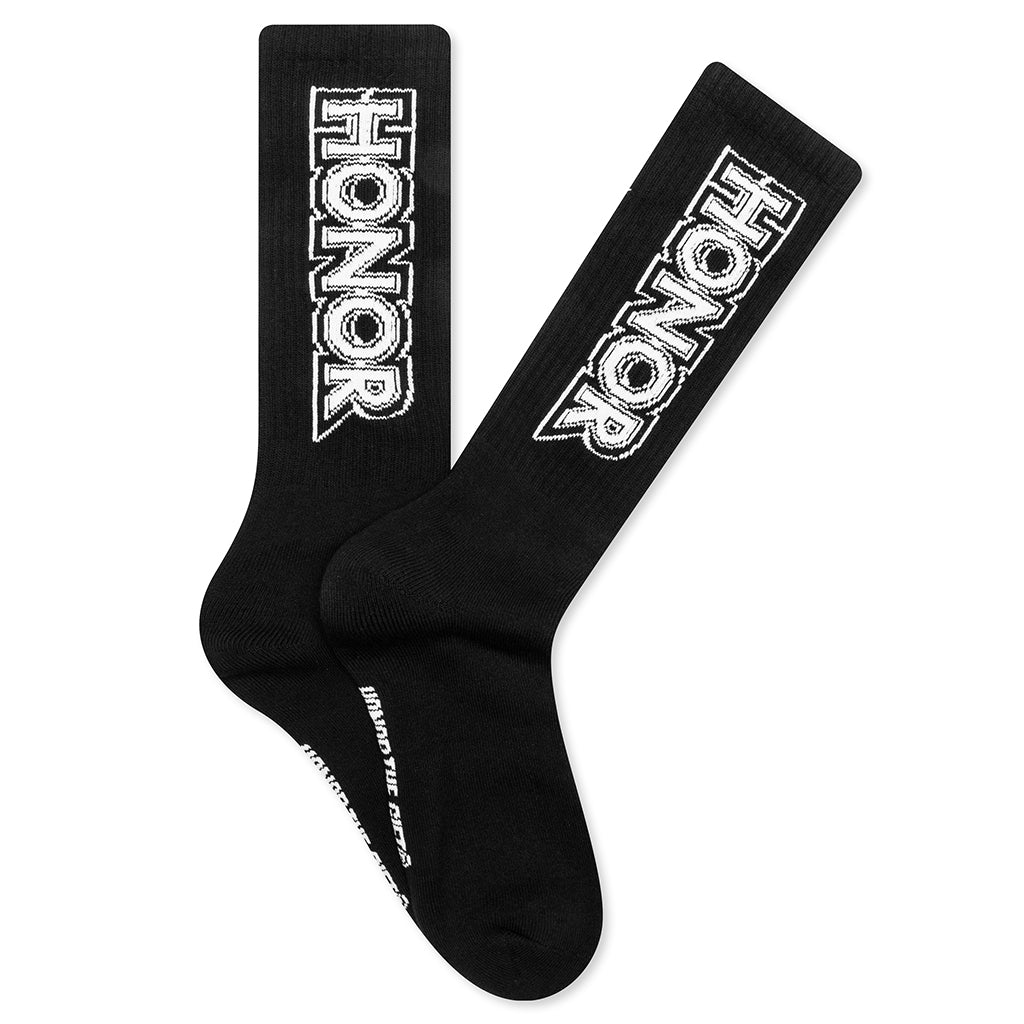 Honor Outline Logo Ribbed Sock - Black