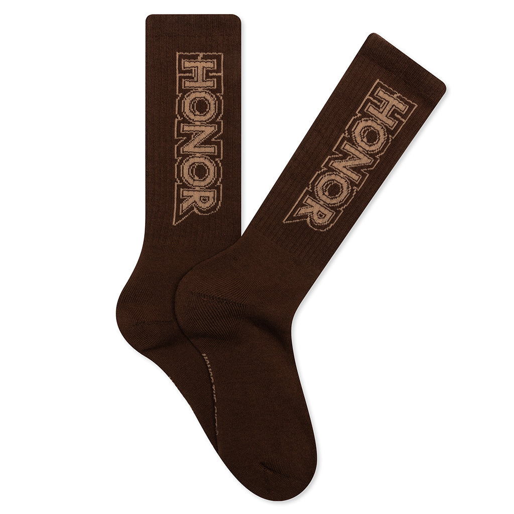 Honor Outline Logo Ribbed Sock - Brown