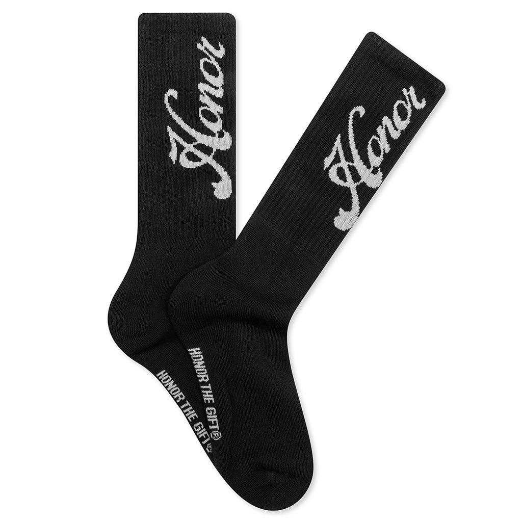 Honor Script Ribbed Sock - Black