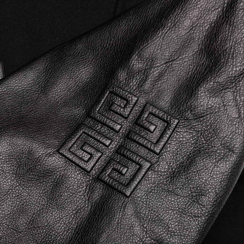 Hooded Varsity Jacket in Wool and Leather - Black
