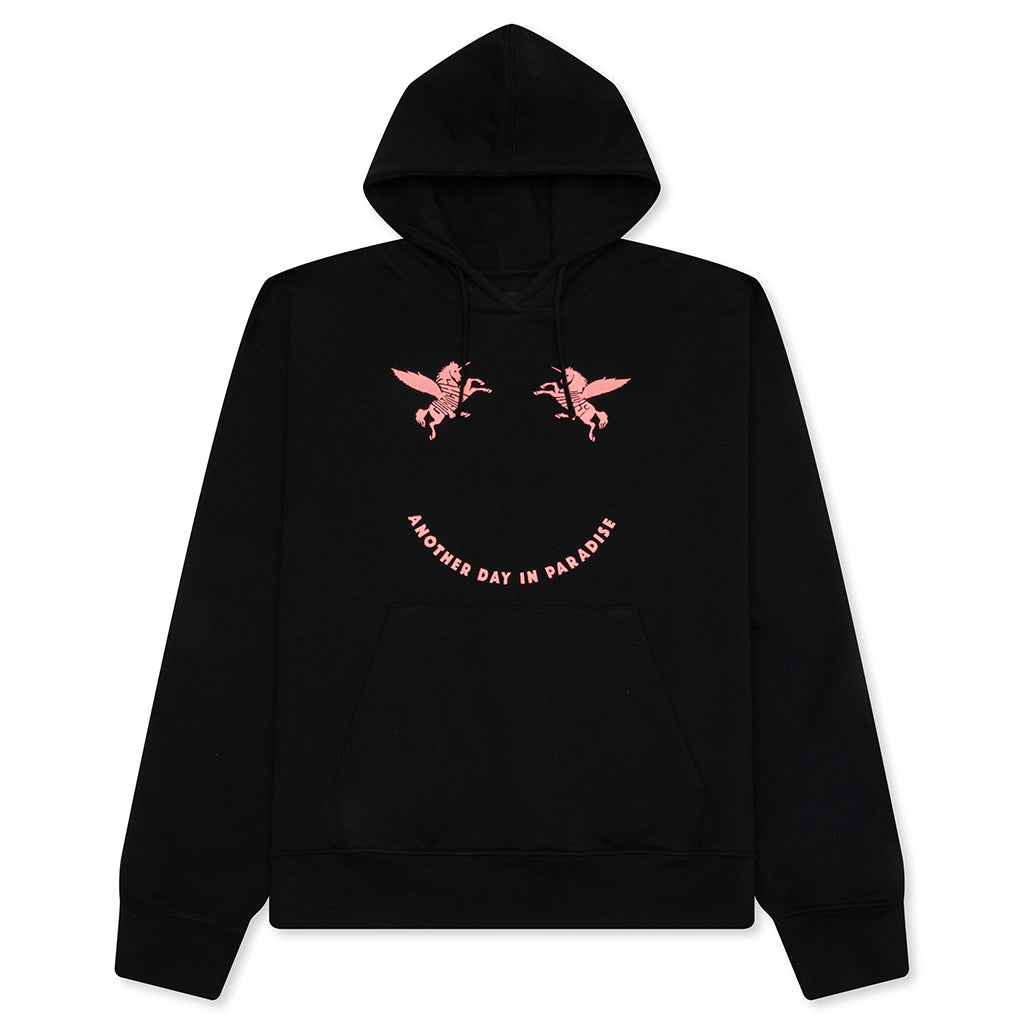 Fleece Hoodie With Unicorns Embroidery - Black