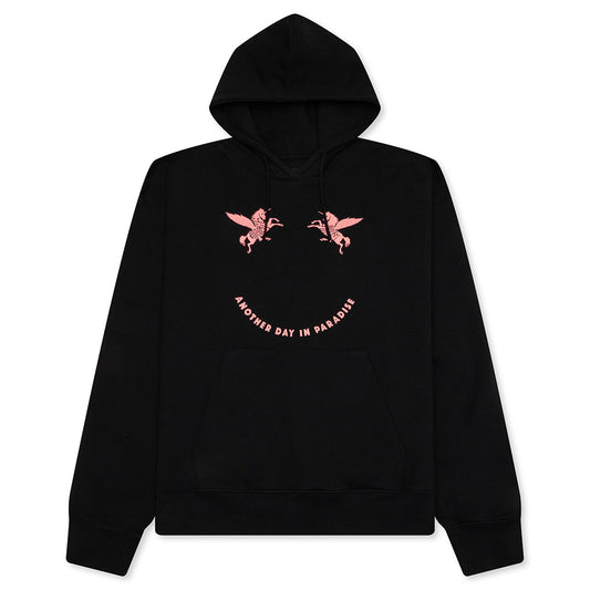 Fleece Hoodie With Unicorns Embroidery - Black