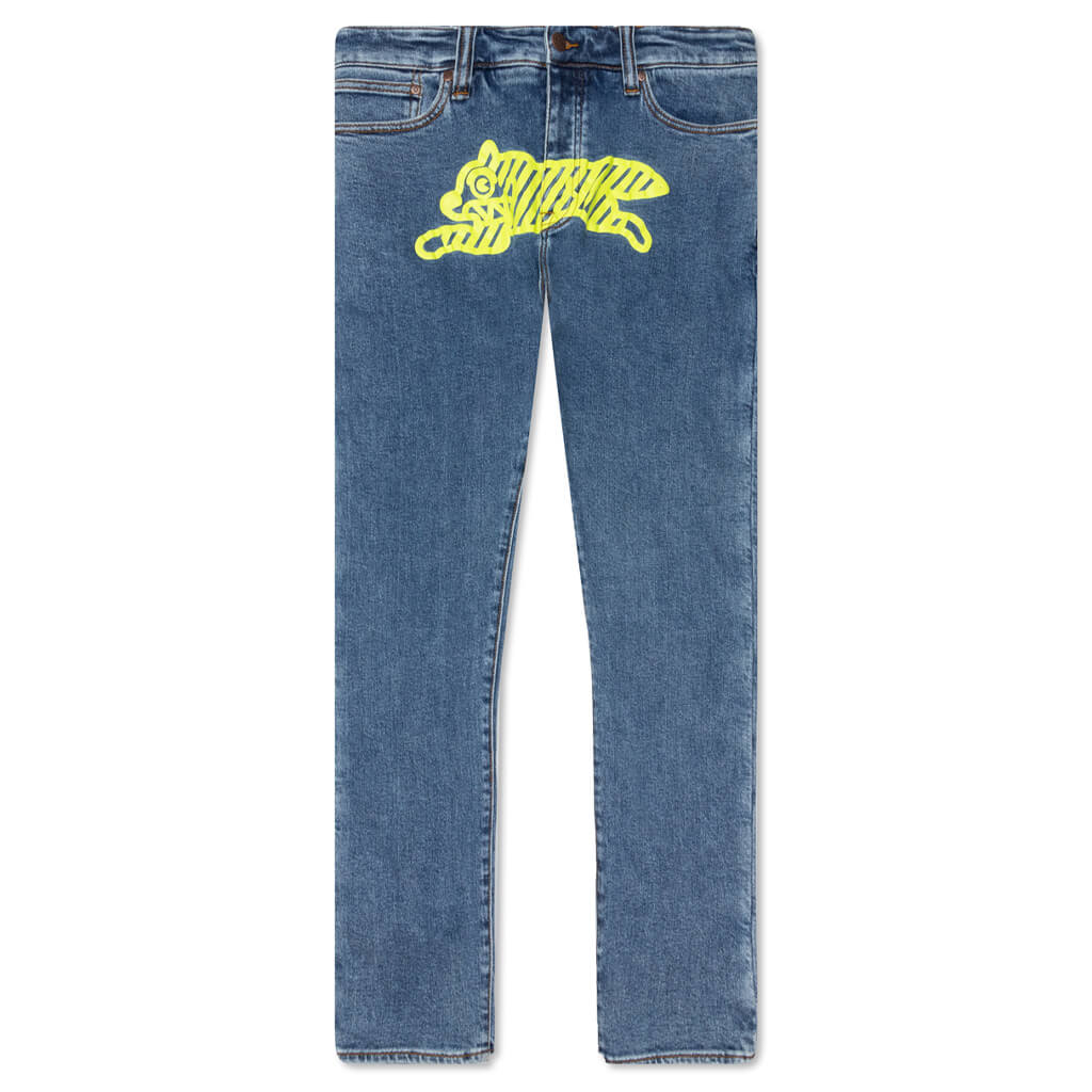 Neon Lime Jean - Medium Blue Wash