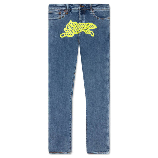 Neon Lime Jean - Medium Blue Wash
