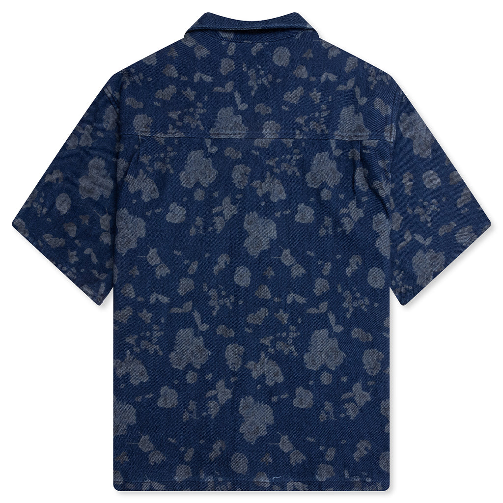 Indigo Floral Camp Shirt - Blue