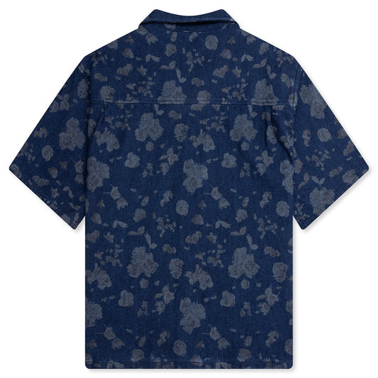 Indigo Floral Camp Shirt - Blue