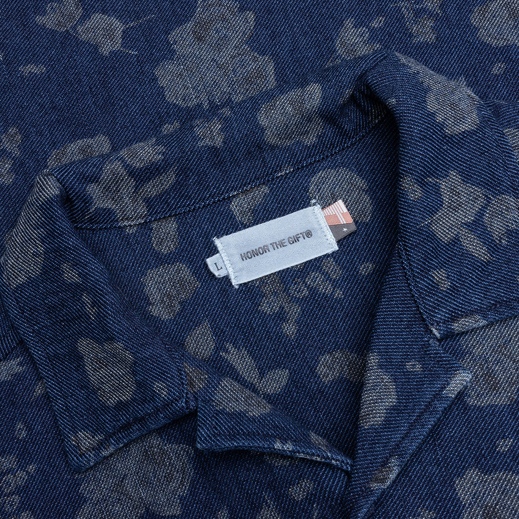 Indigo Floral Camp Shirt - Blue