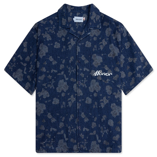 Indigo Floral Camp Shirt - Blue