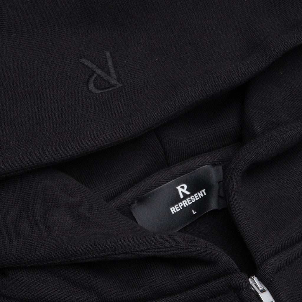 Initial Boxy Oversized Zip Through Hoodie - Black