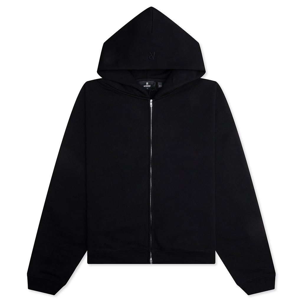 Initial Boxy Oversized Zip Through Hoodie - Black