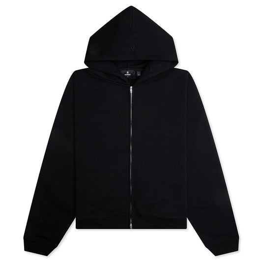 Initial Boxy Oversized Zip Through Hoodie - Black