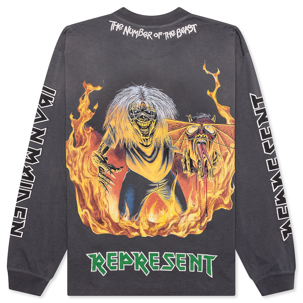 Represent x Iron Maiden Number Of The Beast Long Sleeve T-Shirt - Sunfade Grey