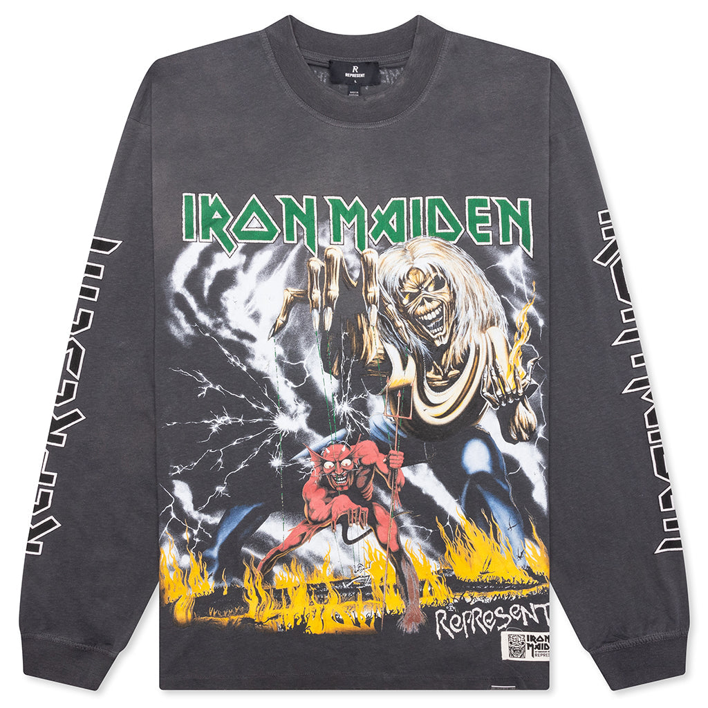 Represent x Iron Maiden Number Of The Beast Long Sleeve T-Shirt - Sunfade Grey