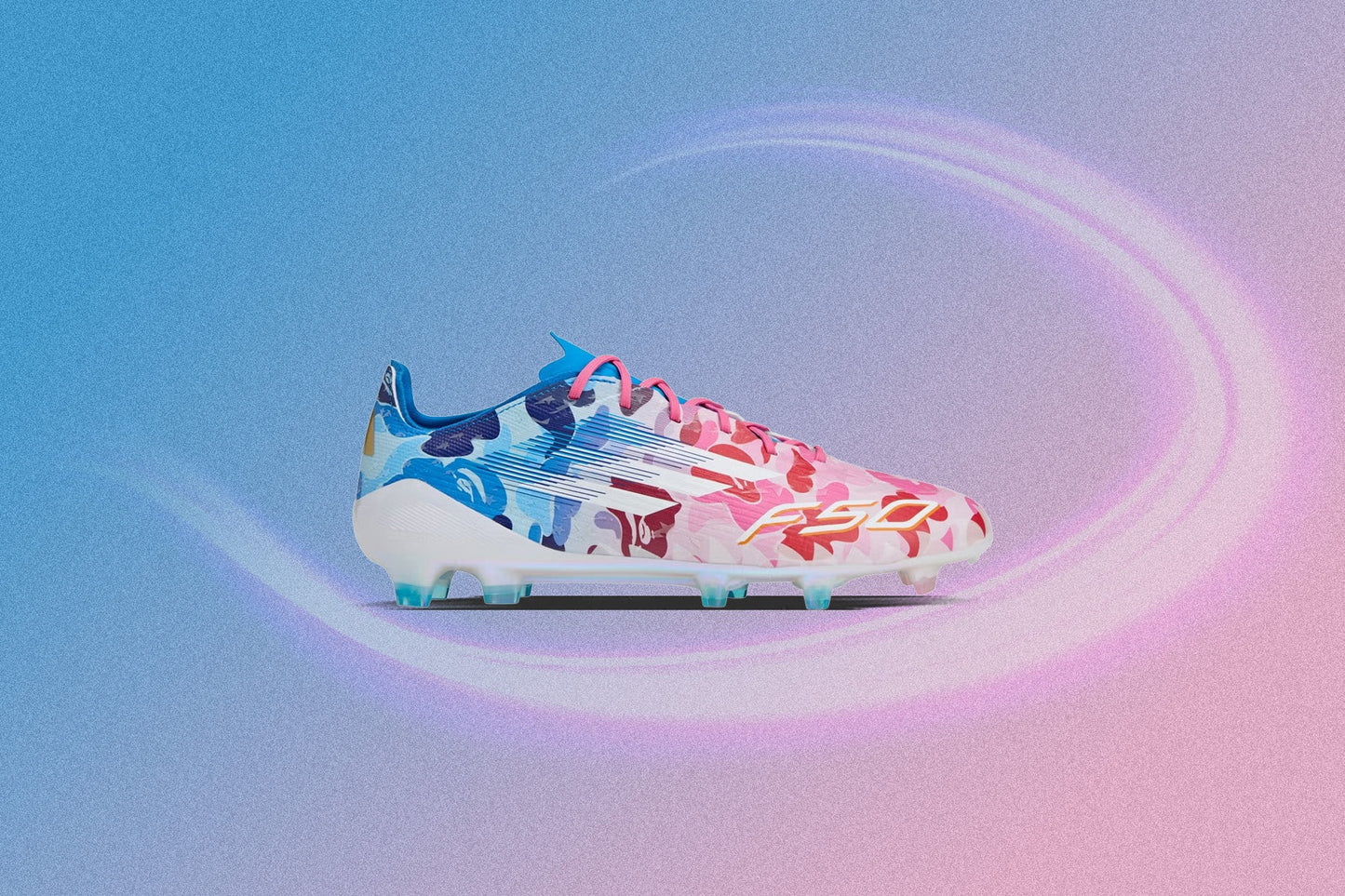 adidas Originals x BAPE F50 Elite Firm Ground Cleats - Clear Pink/Cloud White/Icey Blue