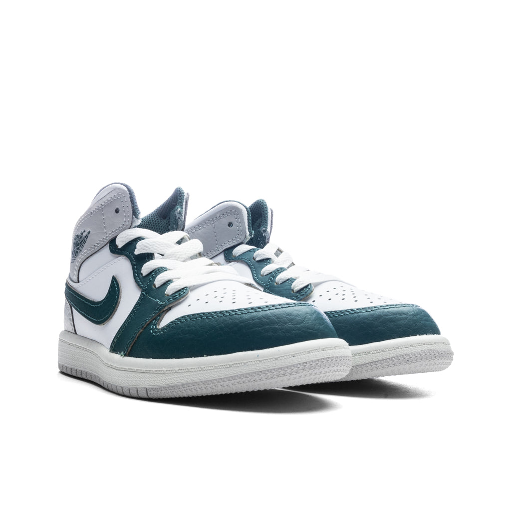 Jordan 1 Mid SE (PS) - White/Oxidized Green/Sail/Neutral Grey
