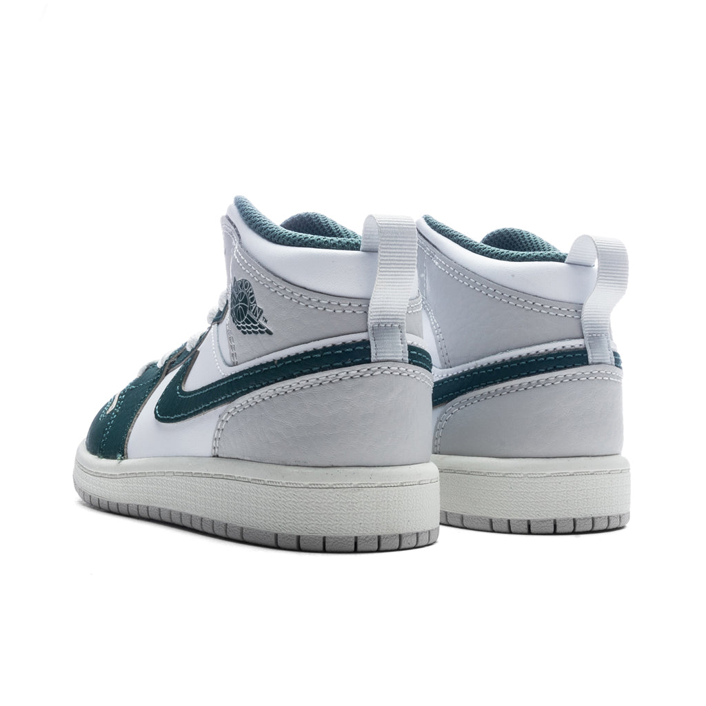 Jordan 1 Mid SE (PS) - White/Oxidized Green/Sail/Neutral Grey