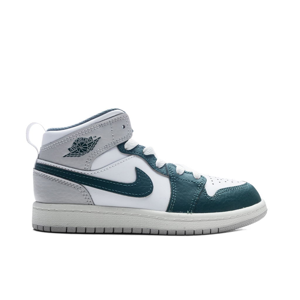 Jordan 1 Mid SE (PS) - White/Oxidized Green/Sail/Neutral Grey