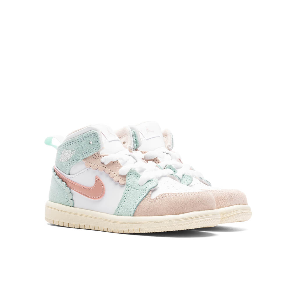Air Jordan 1 Mid SE (TD) - White/Pink Oxford/Jade Ice