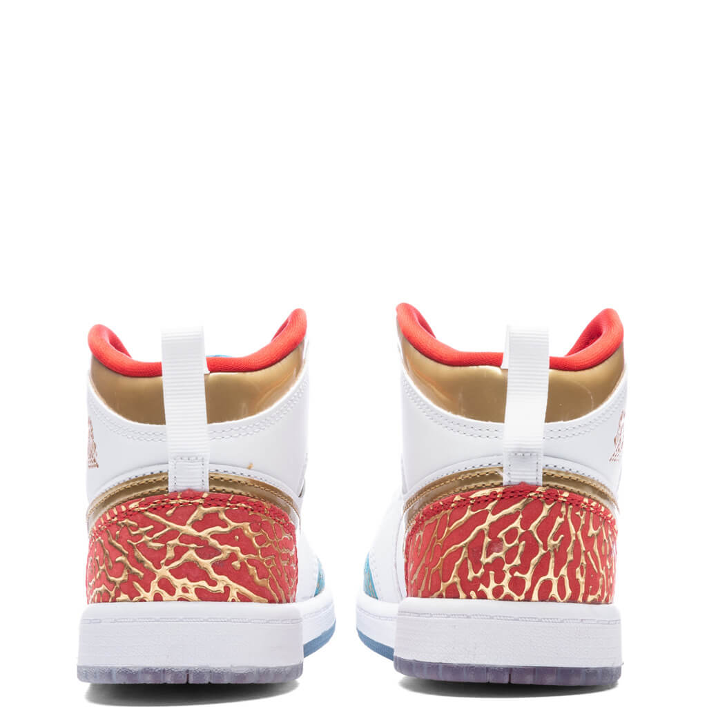 Air Jordan 1 Mid (PS) - White/Metallic Gold/University Red
