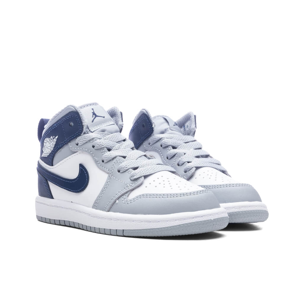 Jordan 1 Mid (PS) - White/Midnight Navy/Wolf Grey