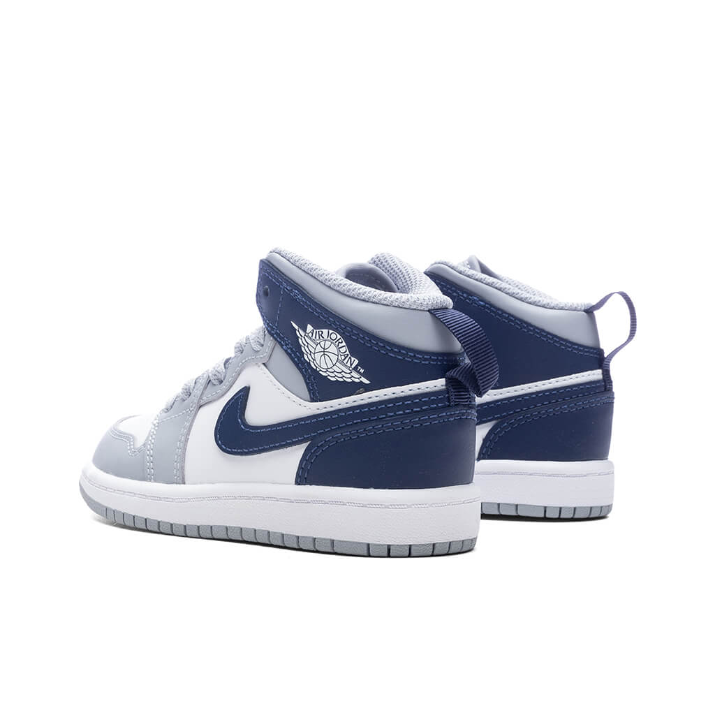Jordan 1 Mid (PS) - White/Midnight Navy/Wolf Grey