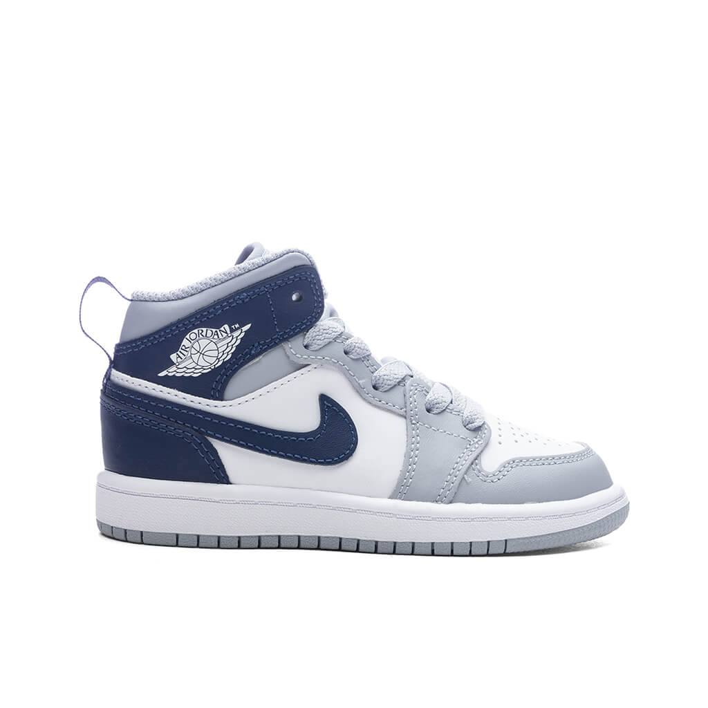 Jordan 1 Mid (PS) - White/Midnight Navy/Wolf Grey