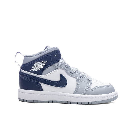 Jordan 1 Mid (PS) - White/Midnight Navy/Wolf Grey